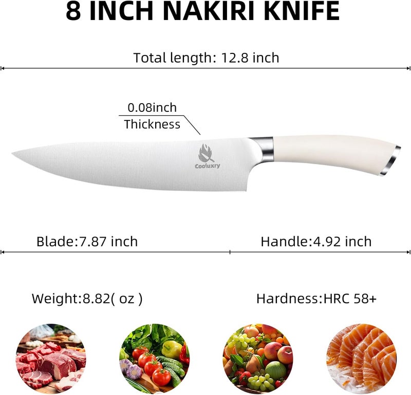 Cooluxry Professional White Chef Knife - 8 Inch High Carbon Stainless Steel Kitchen Knife with Ergonomic White Handle for Precise Cutting - Image 2